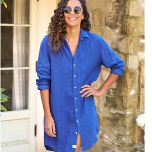 Frank & Eileen - Mary Classic Shirtdress in Bright Blue Linen Sz XS